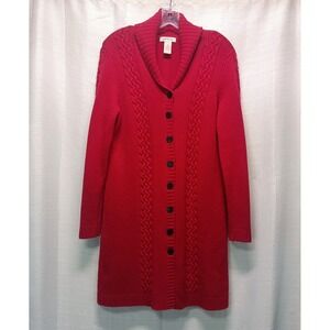 Orvis Red Duster Cardigan Wool Cashmere Blend Cable Knit Sweater Women's M